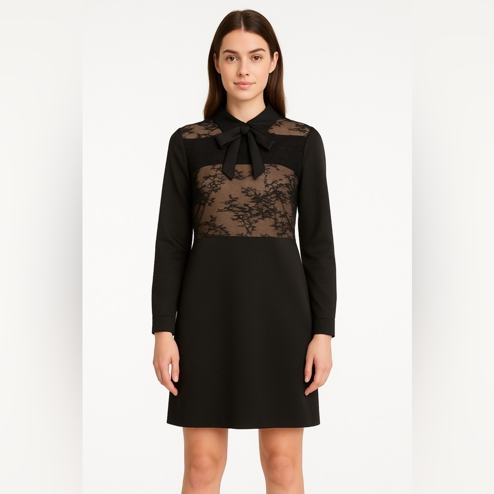 NWT MIKAEL AGHAL Baby Doll LACE Bodice BLACK Dress BOW Tie 10